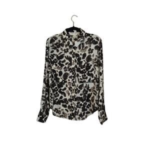 Cloth & Stone Women's Button Down Shirt Size Large Black Semi Sheer Feminine